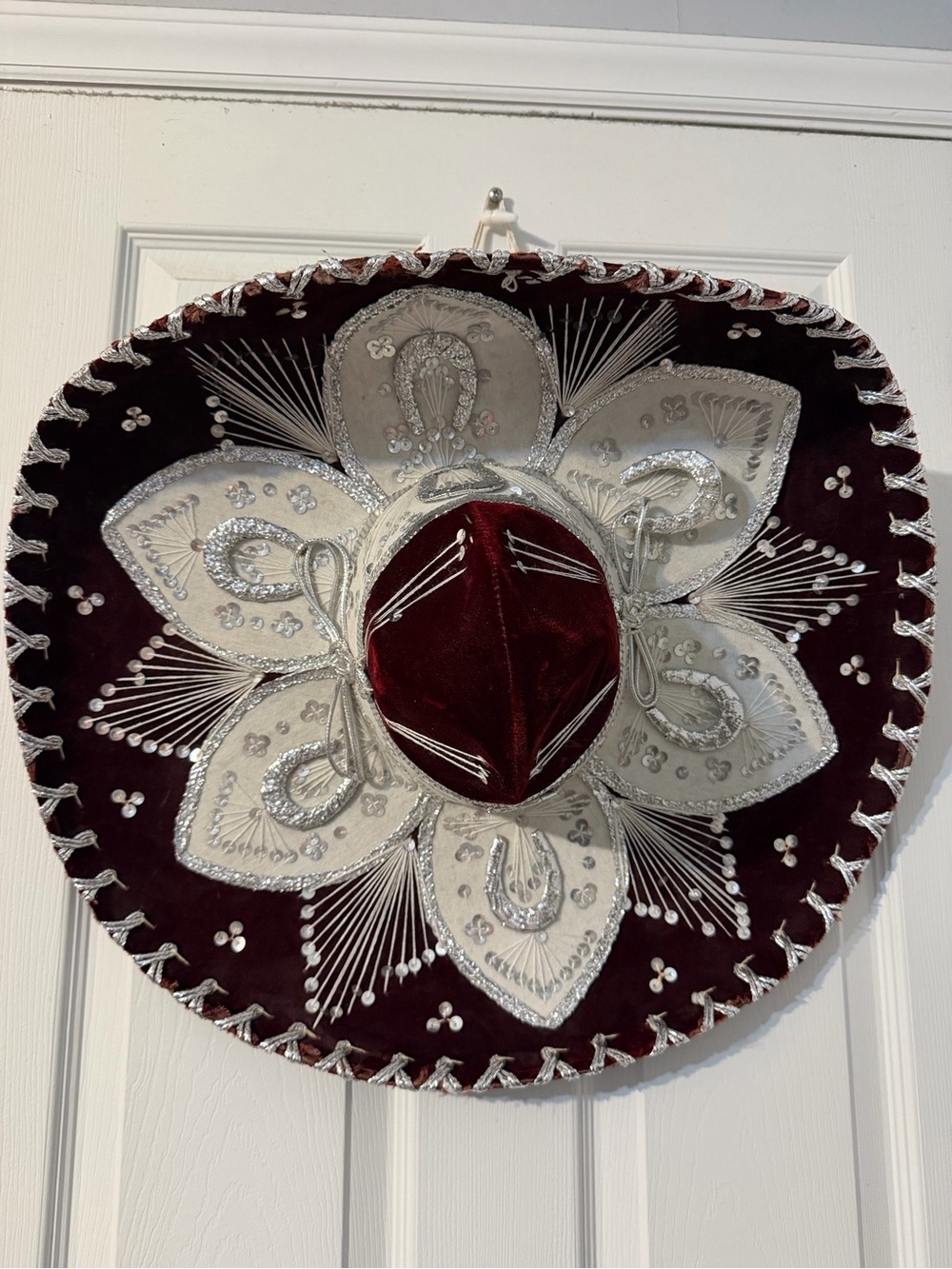 Pigalle Mexican Sombrero Mariachi Hat XXXXXXX Red Maroon Silver Sequins